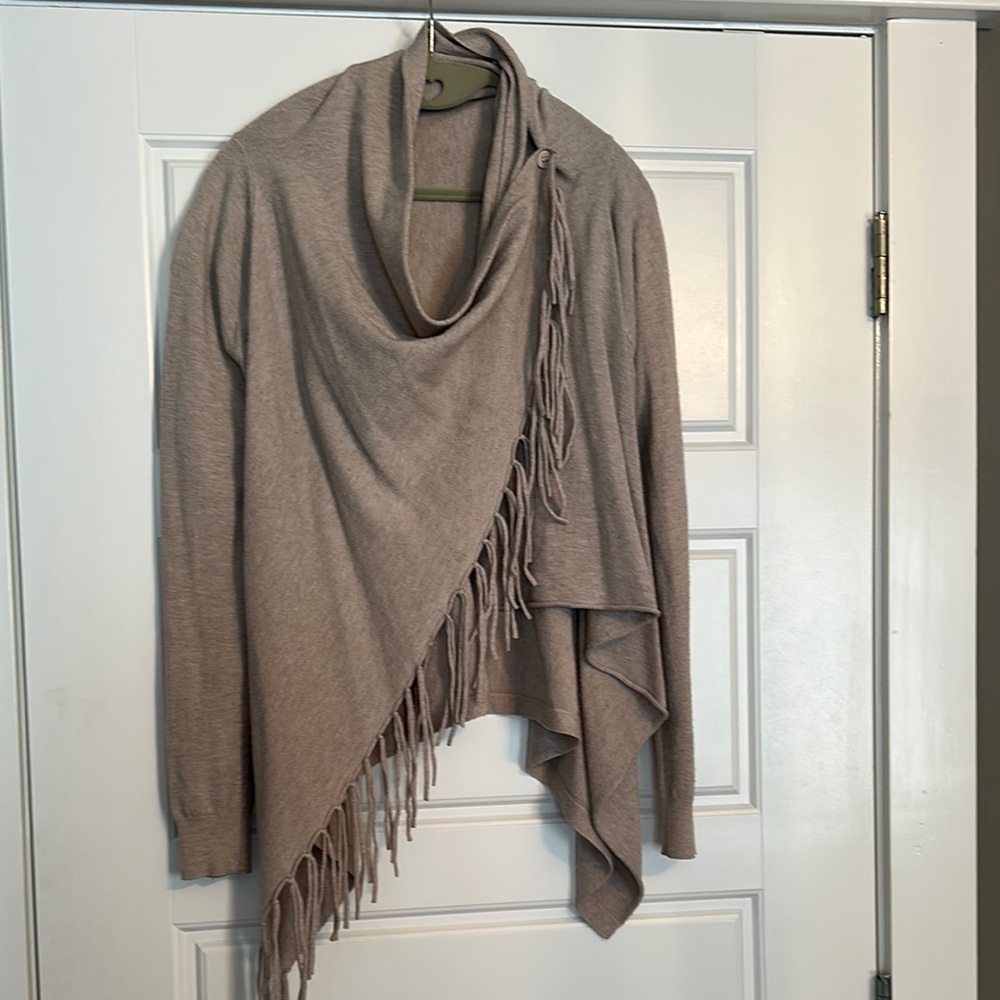 Tea n Rose Tan Fringe Poncho Sweater